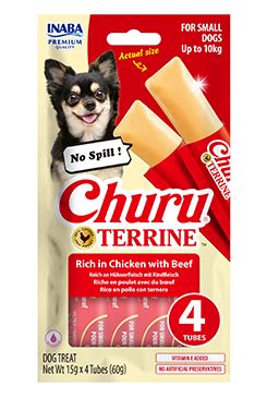 Churu Dog Terrine kuřecí s hovězím plemena S 4x15g