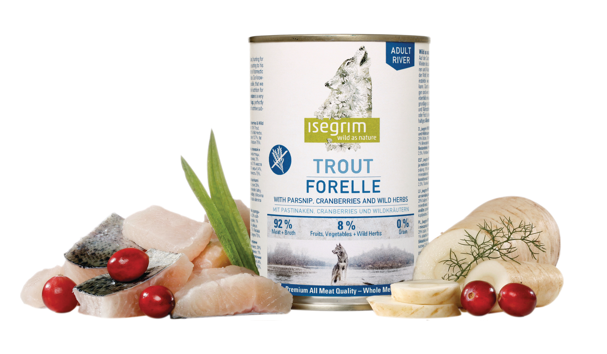 ISEGRIM Adult River: Pstruh s pastinákem a brusinkami 800 g