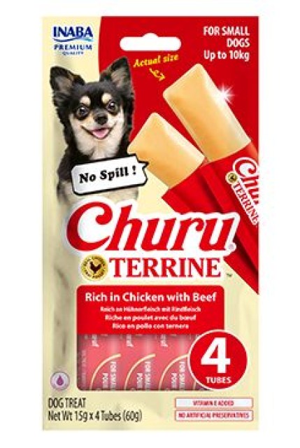Churu Dog Terrine kuřecí s hovězím plemena S 4x15g
