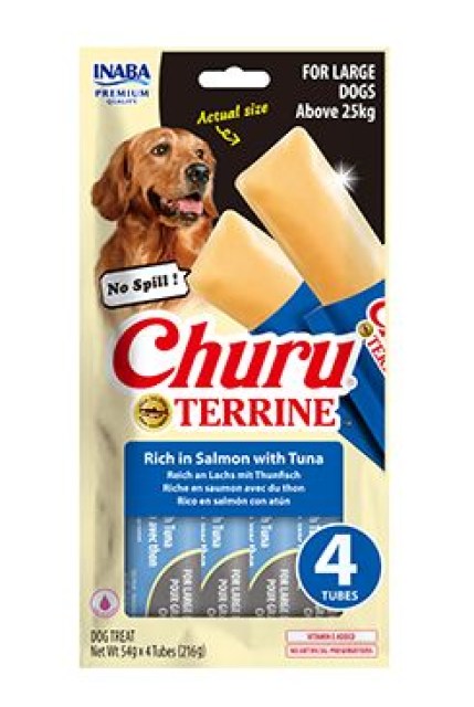 Churu Dog Terrine losos s tuňákem plemena L 4x54g