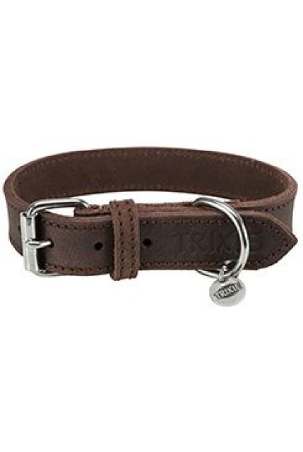 Obojek kožený Rustic L 48-56cm/25mm tm.hnědý TR