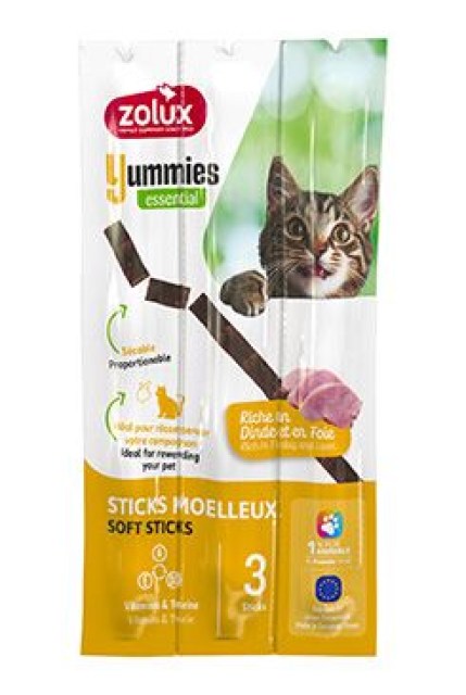 Pochoutka kočka YUMMIES krůtí a játra 3ks Zolux